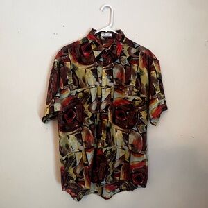 Vintage Short Sleeve Button Up Funky Pattern size L